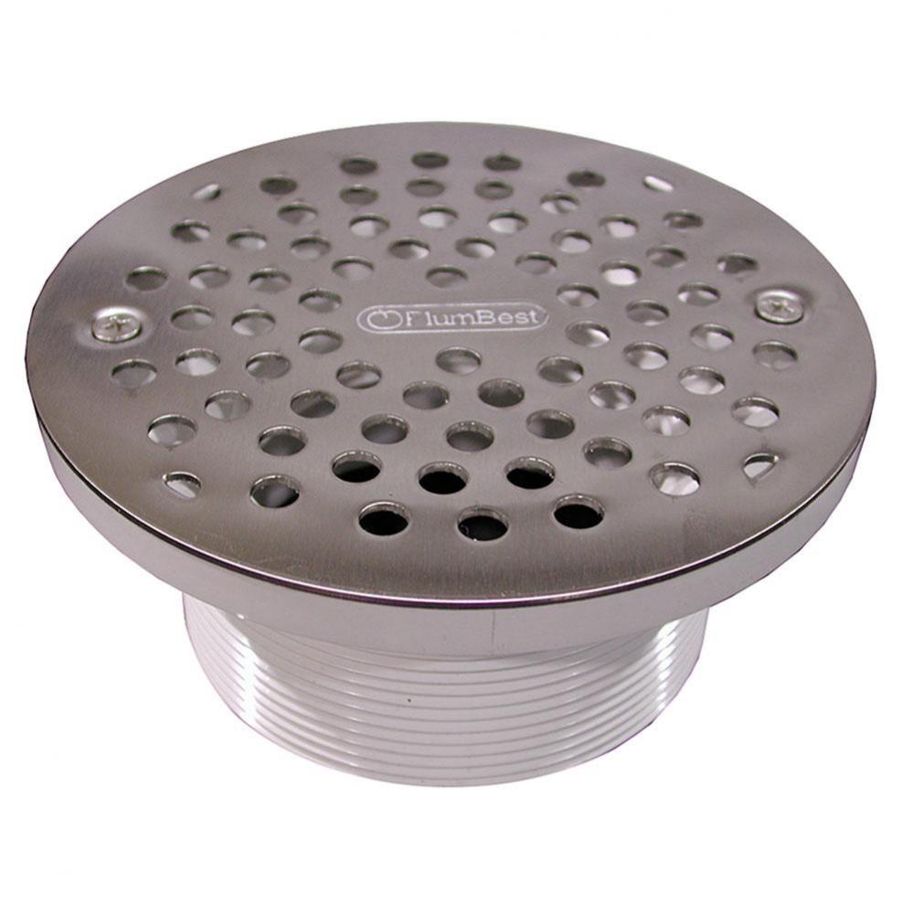 4'' PVC IPS Plastic Spud with 6'' Stainless Steel Round Strainer