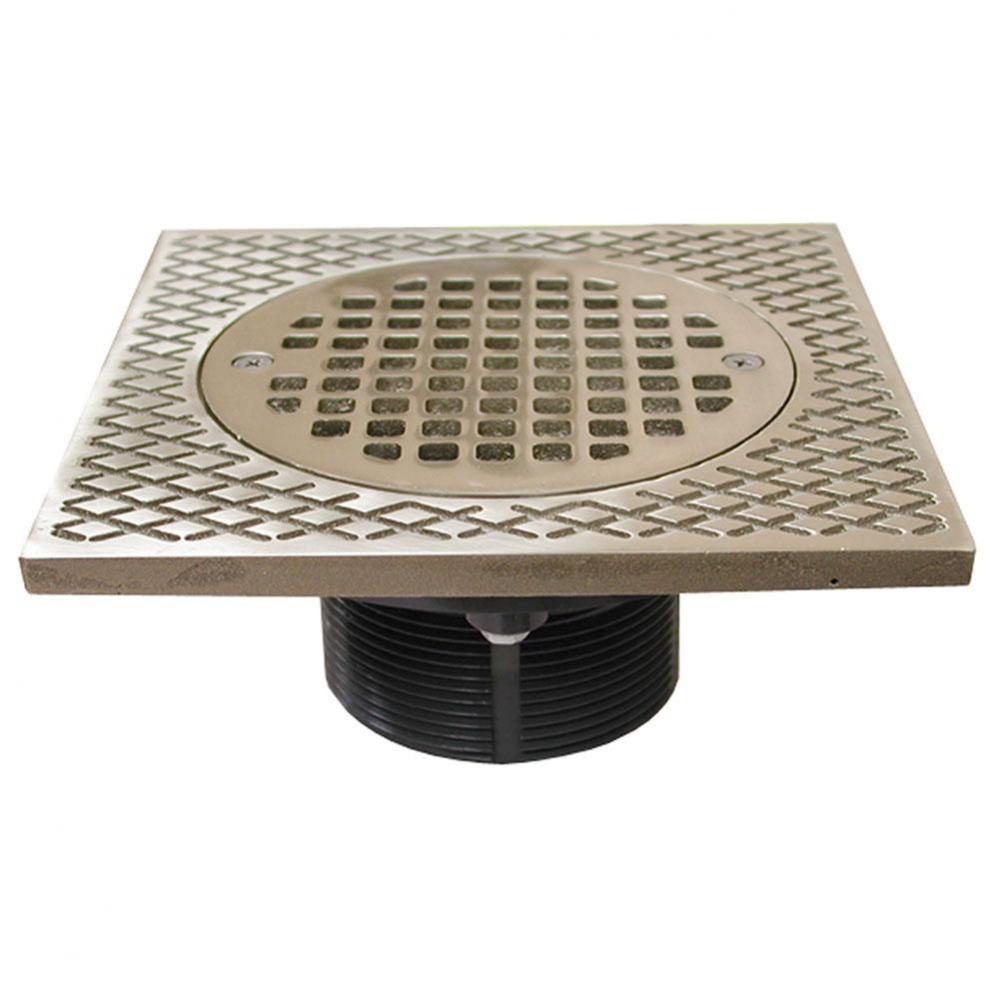 3'' IPS PVC Spud with 7'' Square Top and 5'' Nickel Bronze Strainer