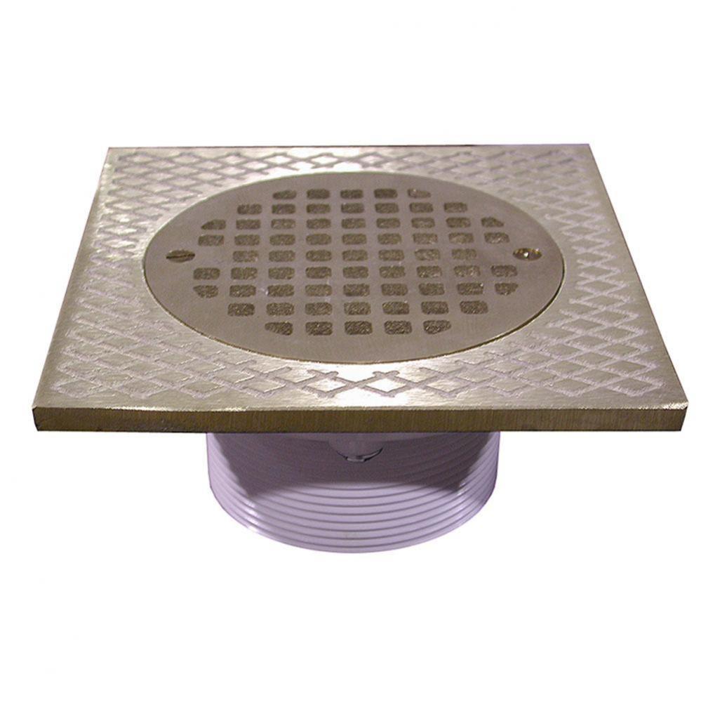 4'' IPS PVC Spud with 7'' Square Top and 5'' Nickel Bronze Strainer