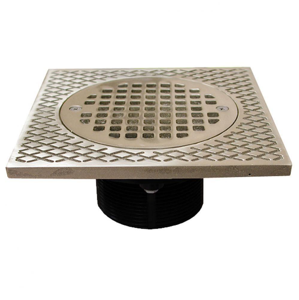 3'' IPS ABS Spud with 7'' Square Top and 5'' Nickel Bronze Strainer