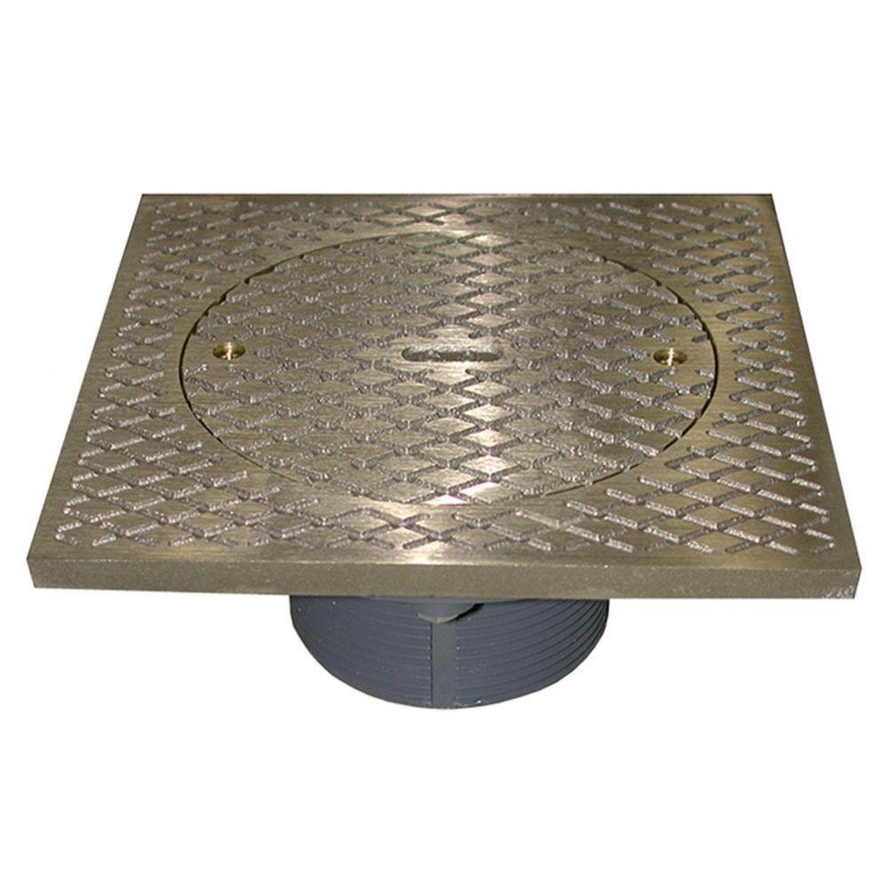 3-1/2'' Heavy Duty PVC Cleanout Spud with 7'' Nickel Bronze Square Cover