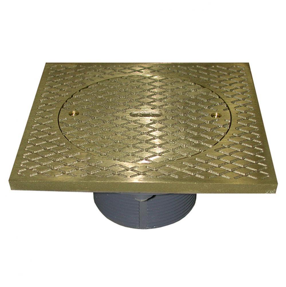 4'' Heavy Duty PVC Cleanout Spud with 7'' Polished Brass Square Cover