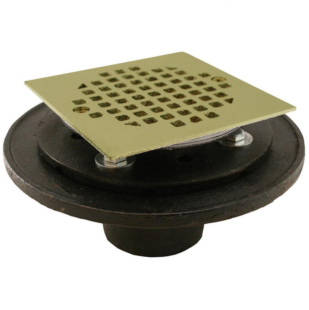 2'' FIP Shower/Floor Drain with 6-1/2'' Pan and 4'' Polished Brass C