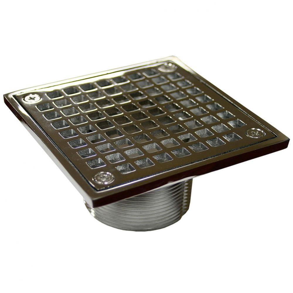 Chrome Plated 2'' Brass Spud with 4'' Square Strainer