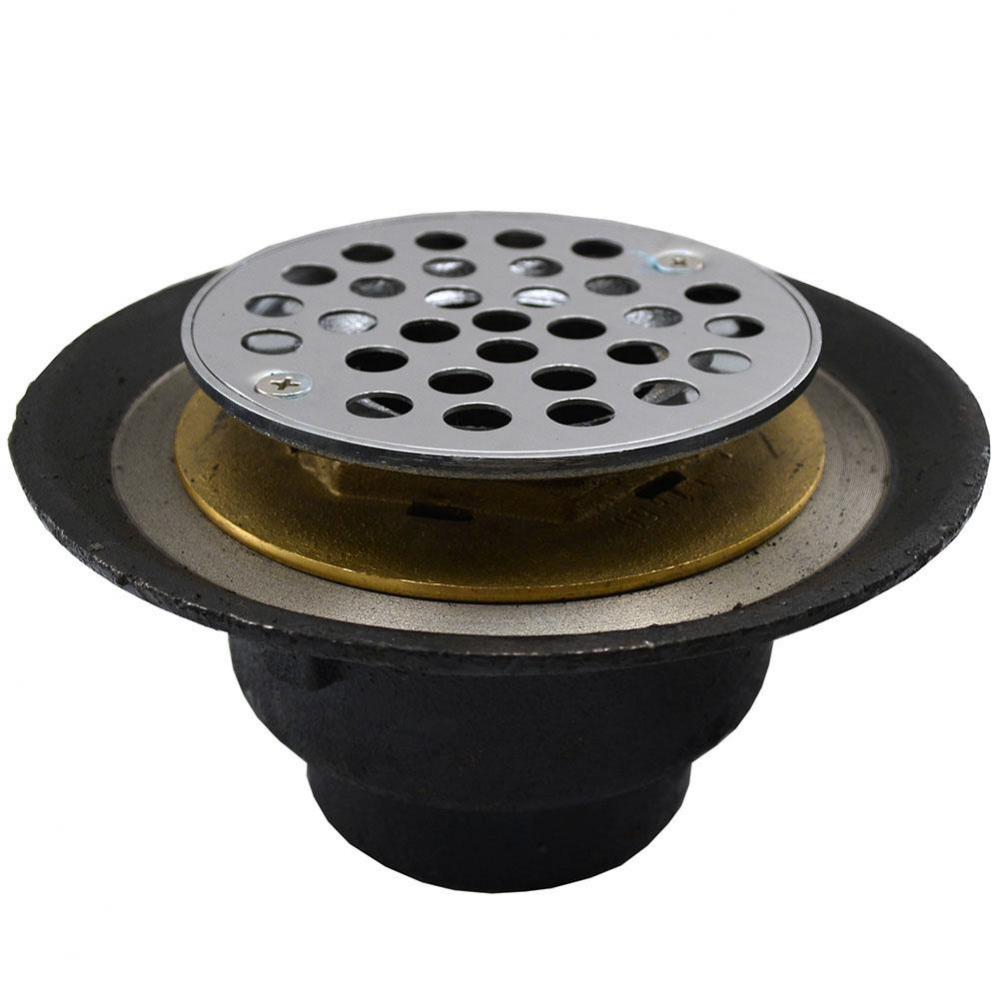 2'' IPS Shower Drain with Brass Threaded Clamping Ring with Brass Spud, 6-1/2'&apos