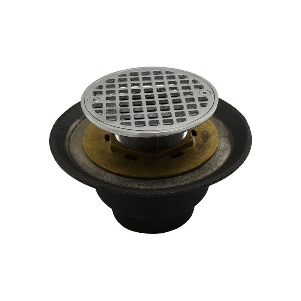 2'' IPS Shower Drain with Brass Threaded Clamping Ring with Brass Spud, 6-1/2'&apos