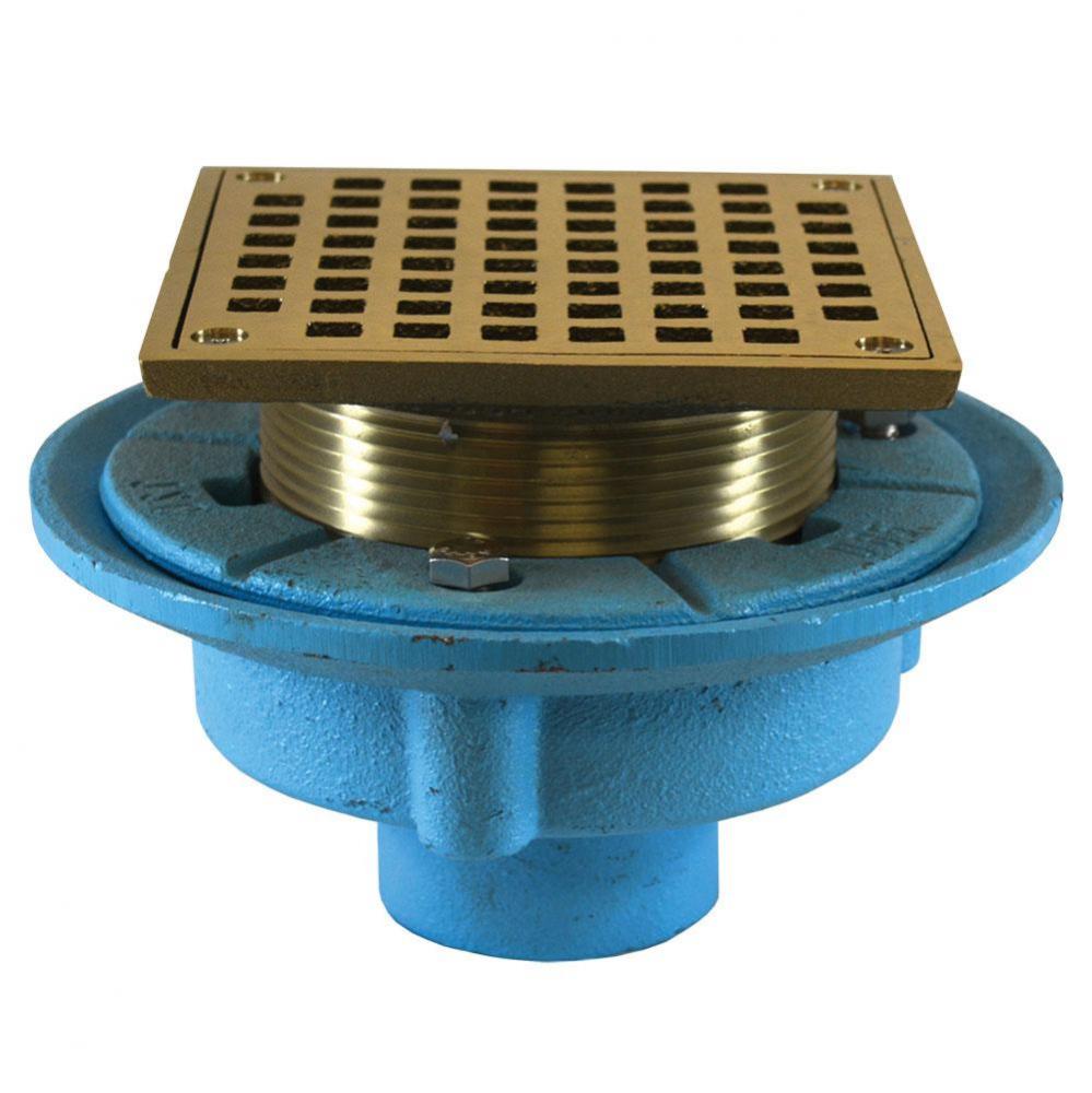 2'' No Hub Code Blue Floor Drain with 7'' Pan and 5'' Nickel Bronze