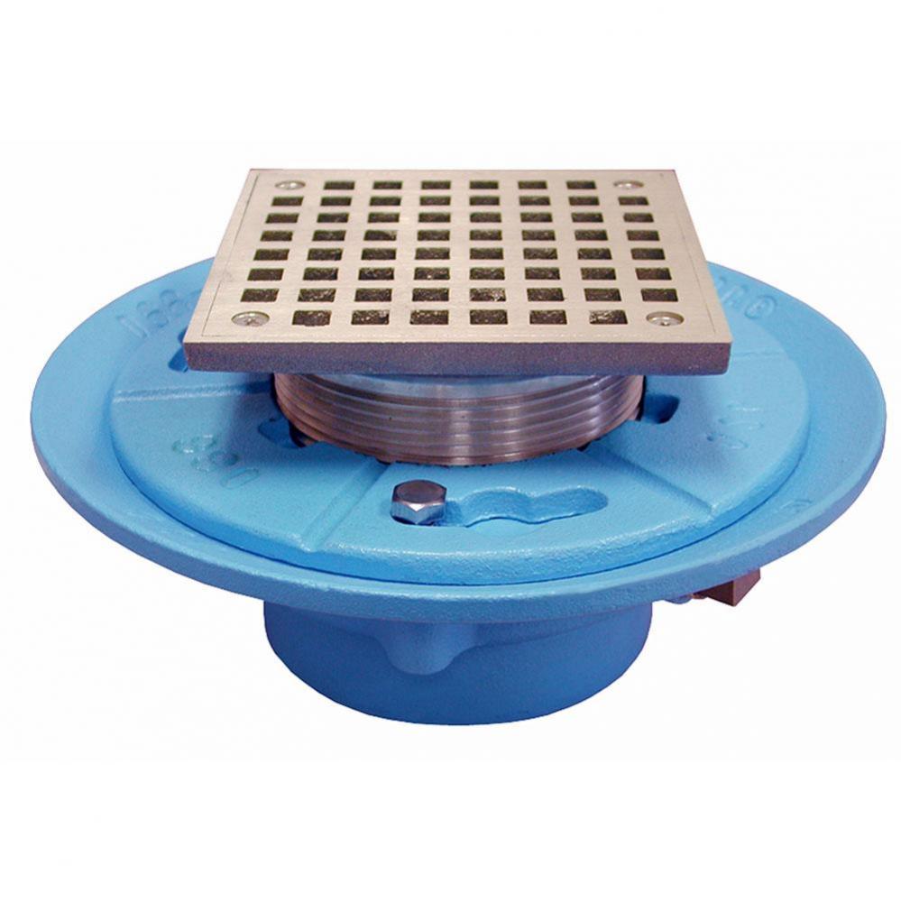 2'' No Hub Code Blue Floor Drain with 7'' Pan and 6'' Nickel Bronze