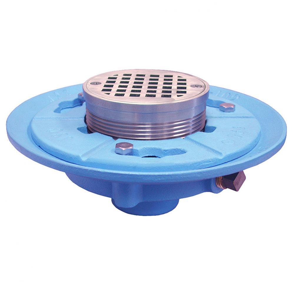 3'' IPS Code Blue Floor Drain with 7'' Pan and 5'' Nickel Bronze Rou