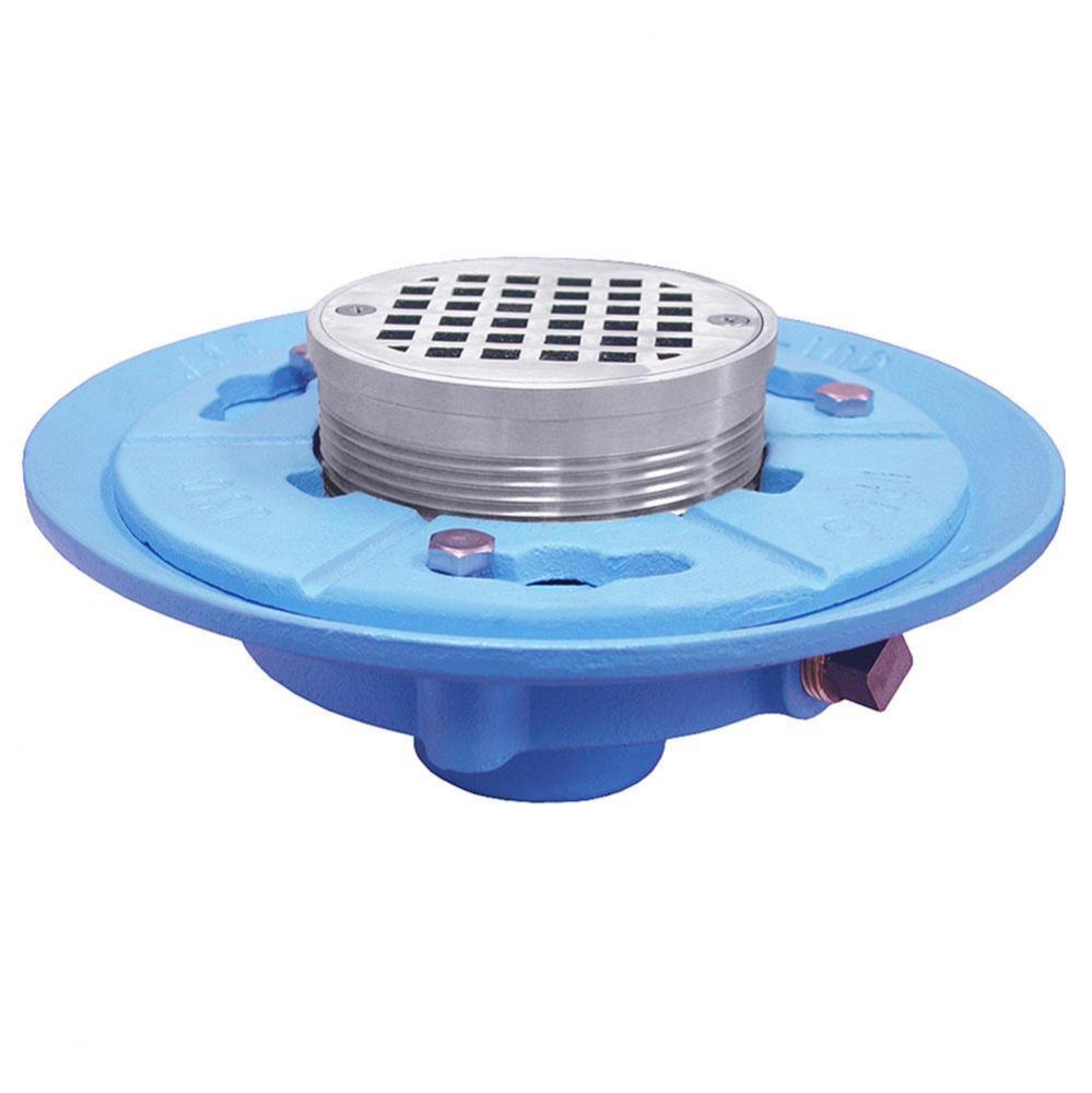 3'' IPS Code Blue Floor Drain with 7'' Pan and 6'' Chrome Plated Rou