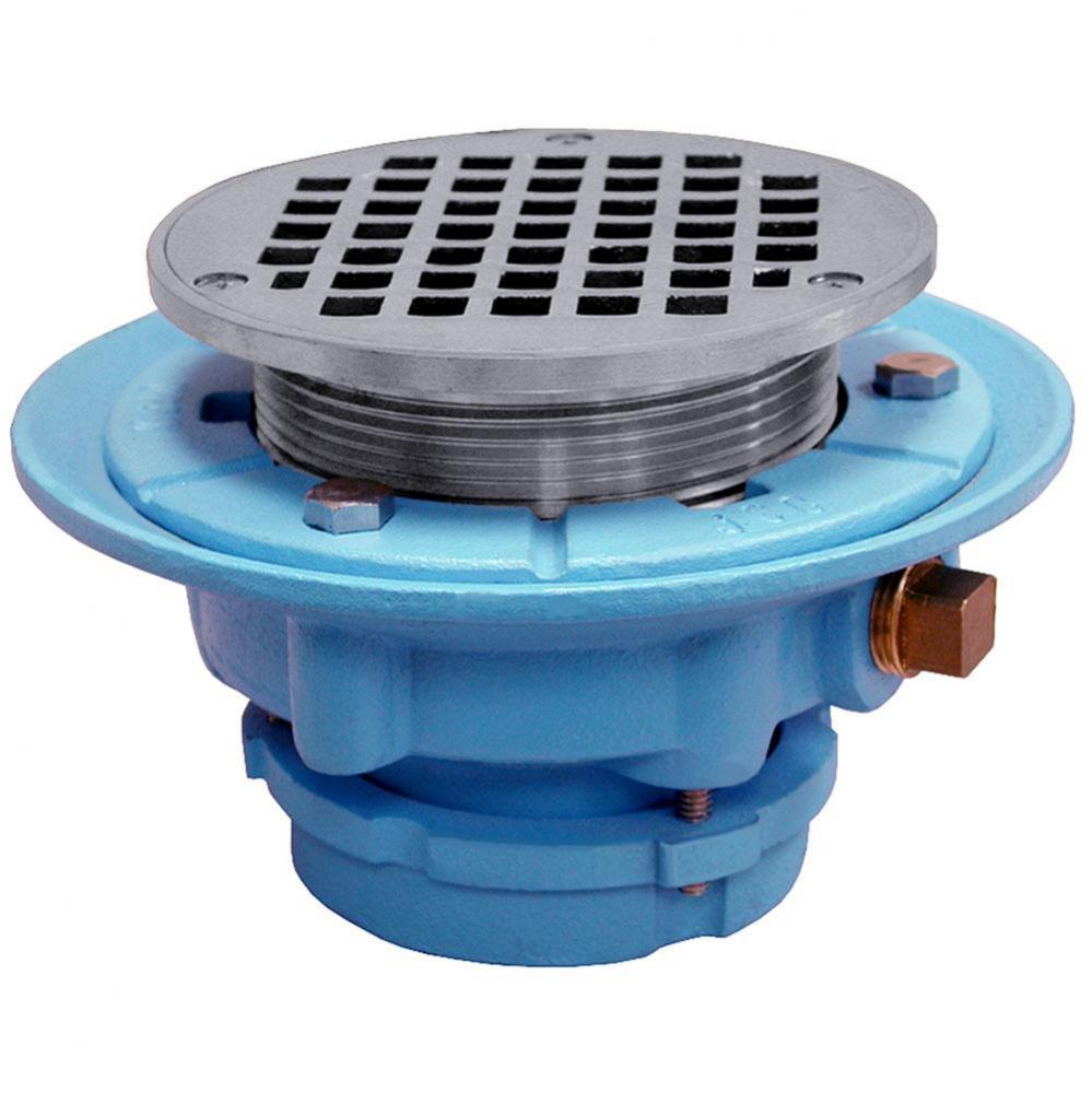 4'' No Caulk Mechanical Joint Code Blue Floor Drain with 9'' Pan and 6'&a