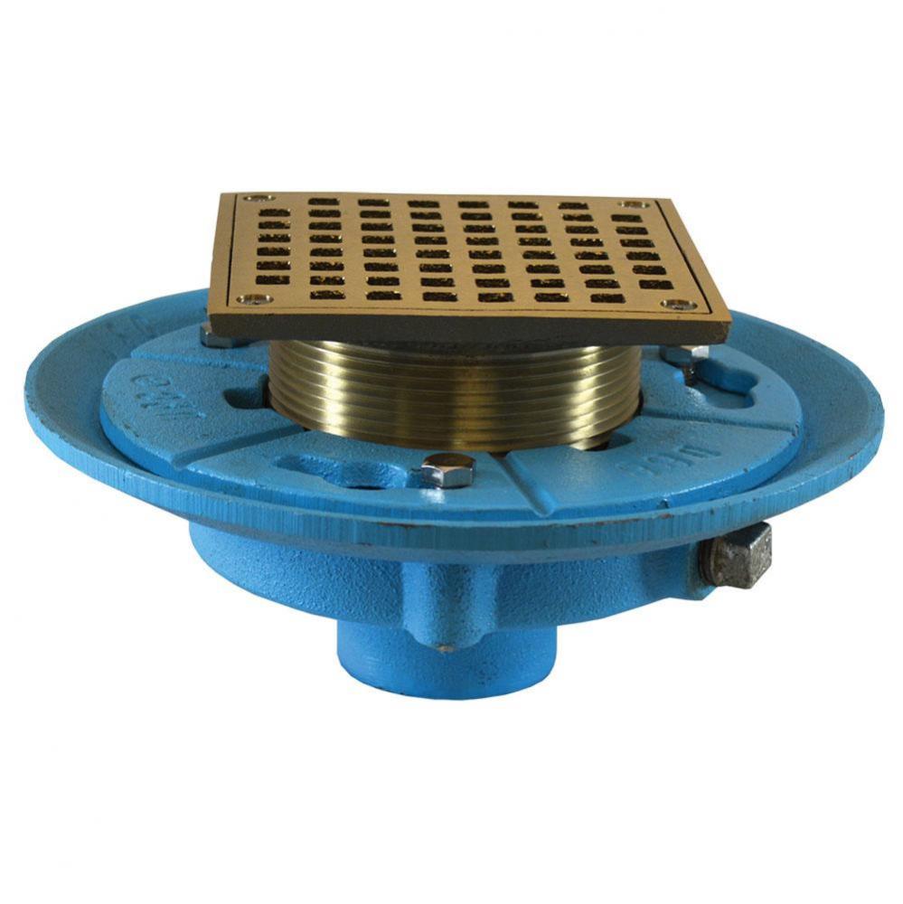 2'' No Hub Code Blue Floor Drain with 9'' Pan and 5'' Nickel Bronze