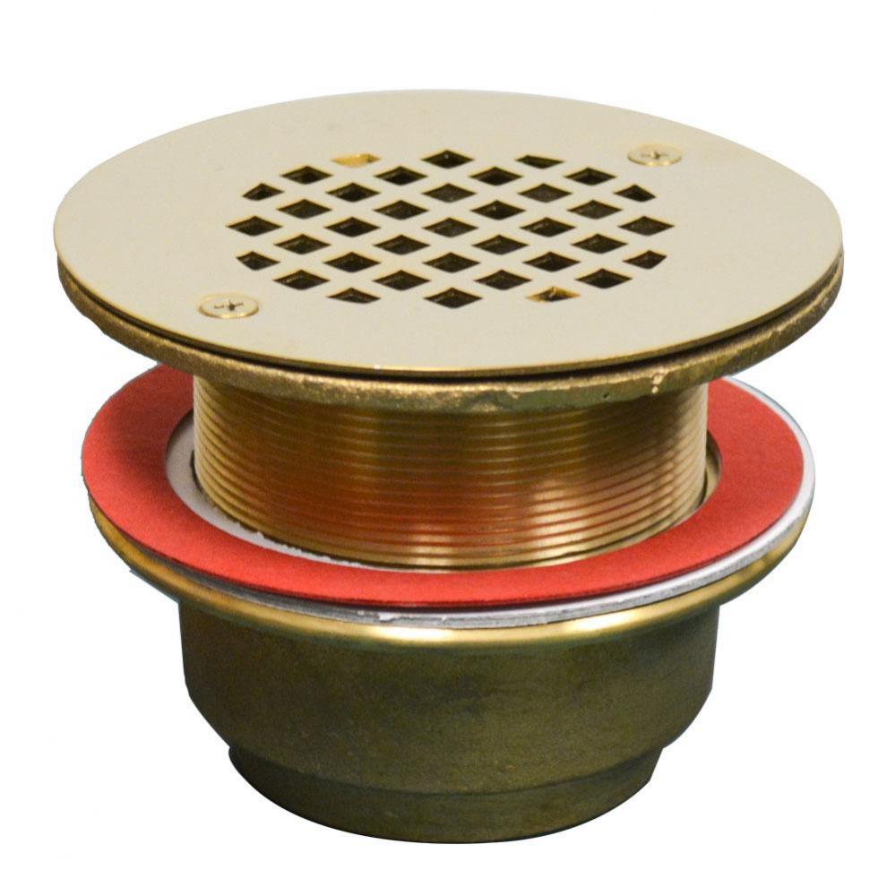 2'' IPS Bronze Shower Drain with Long Pattern Spud and Polished Brass Strainer