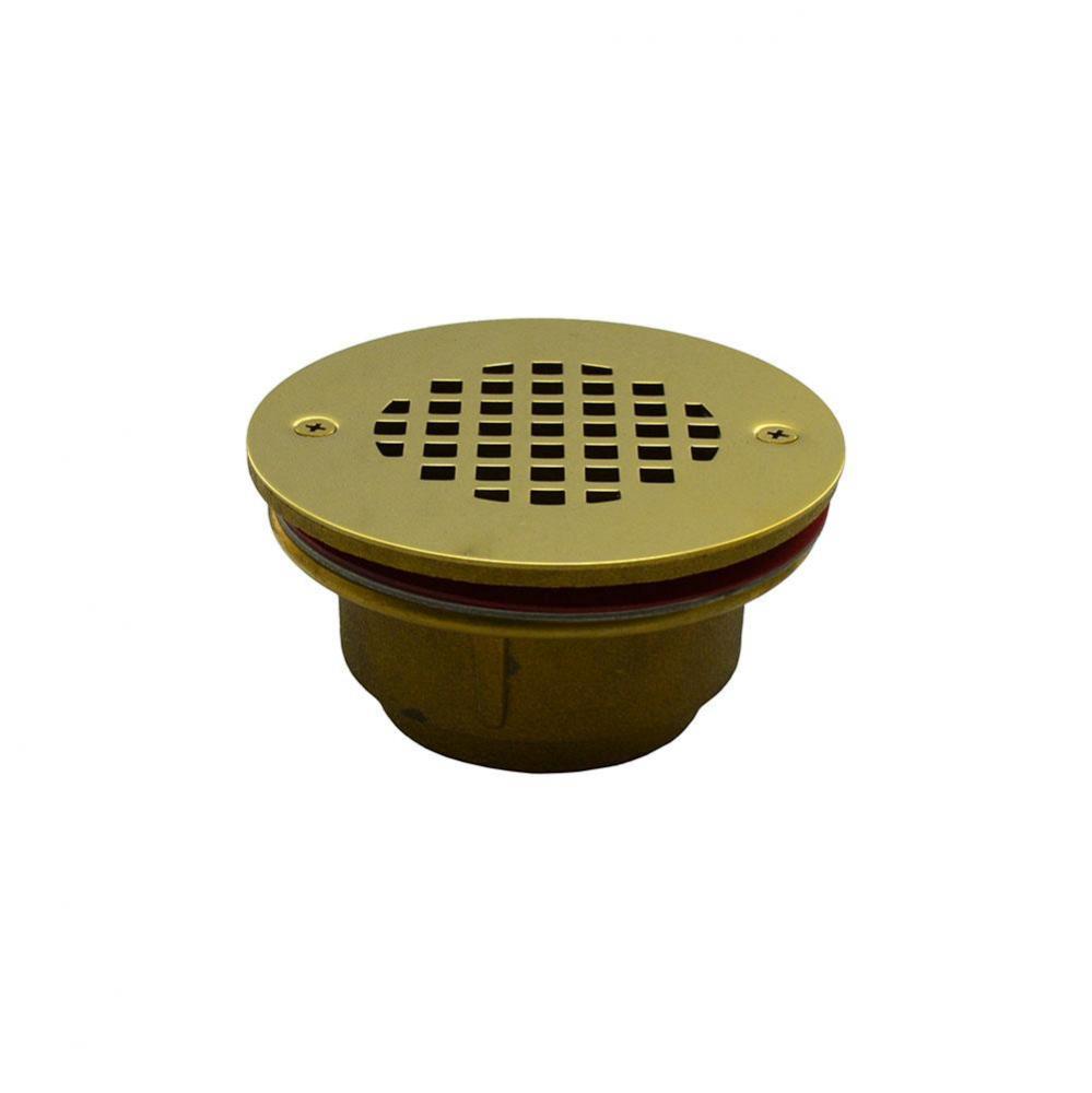 2'' Sweat Bronze Shower Drain with Standard Spud and Polished Brass Strainer