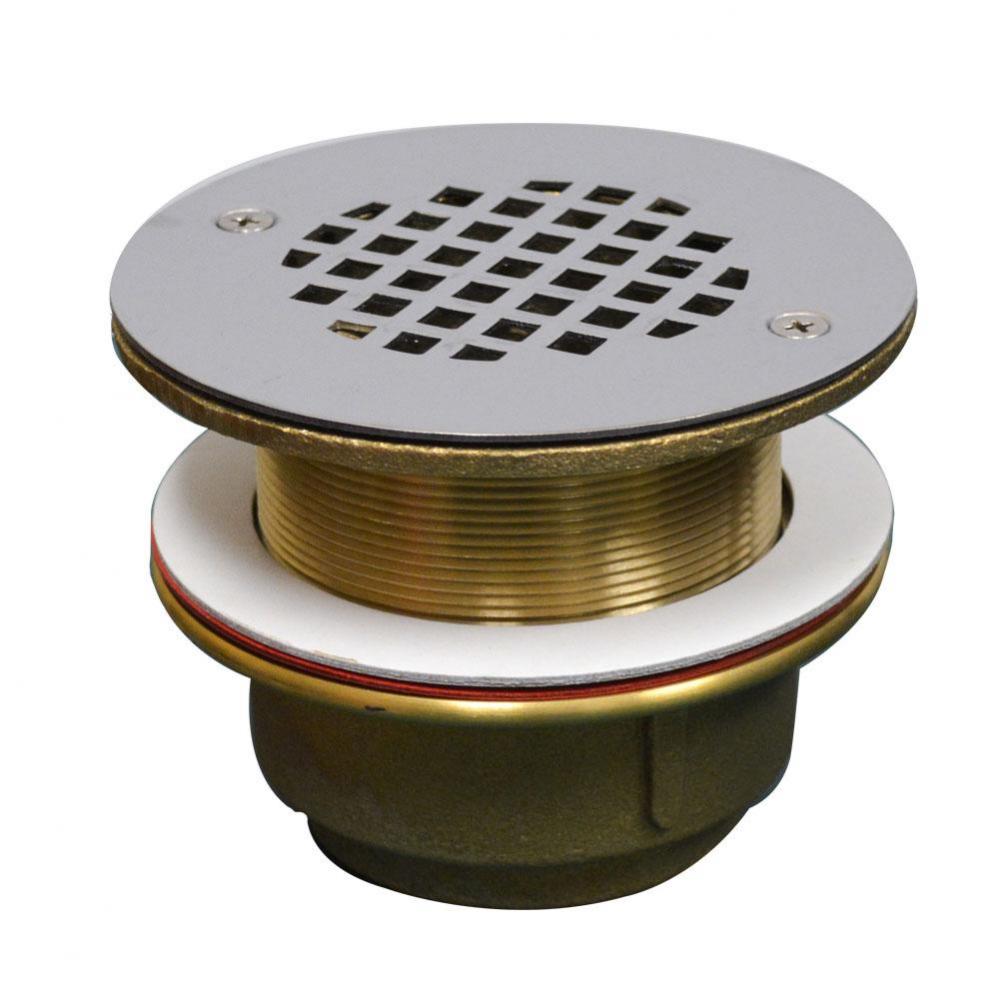 2'' Sweat Bronze Shower Drain with Long Pattern Spud and Stainless Steel Strainer
