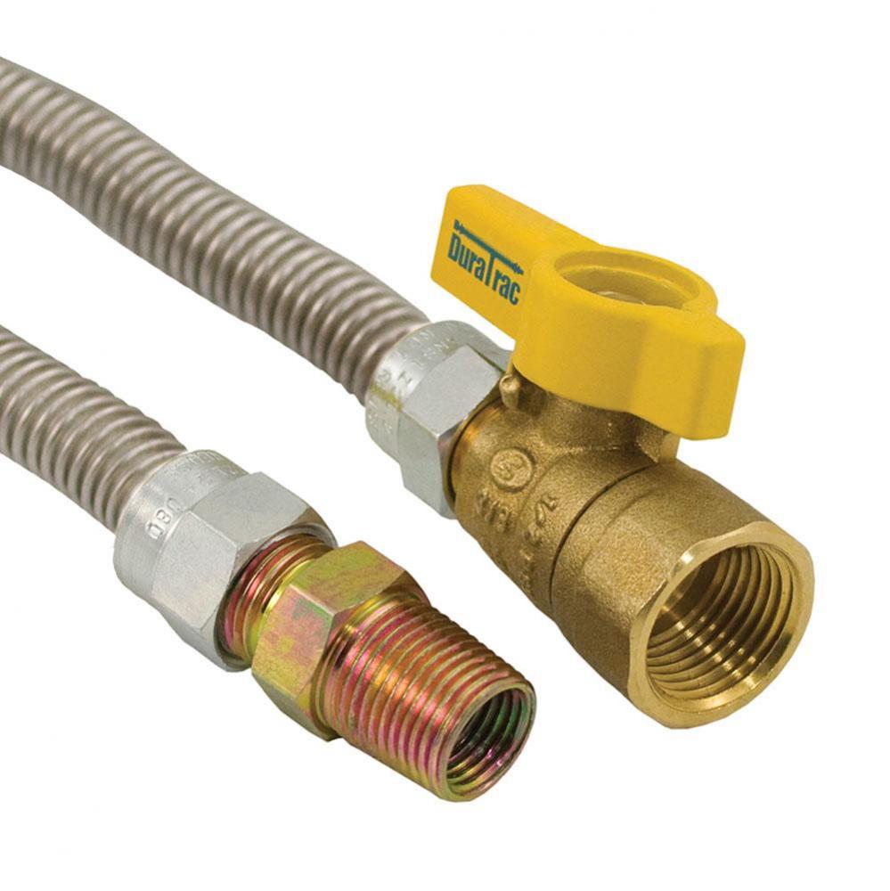 3/8'' OD Gas Connector, Uncoated with Ball Valves, 3/8'' MIP x 1/2''