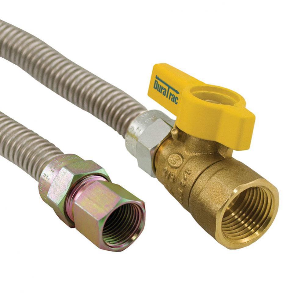 3/8'' OD Gas Connector, Uncoated with Ball Valves, 3/8'' FIP x