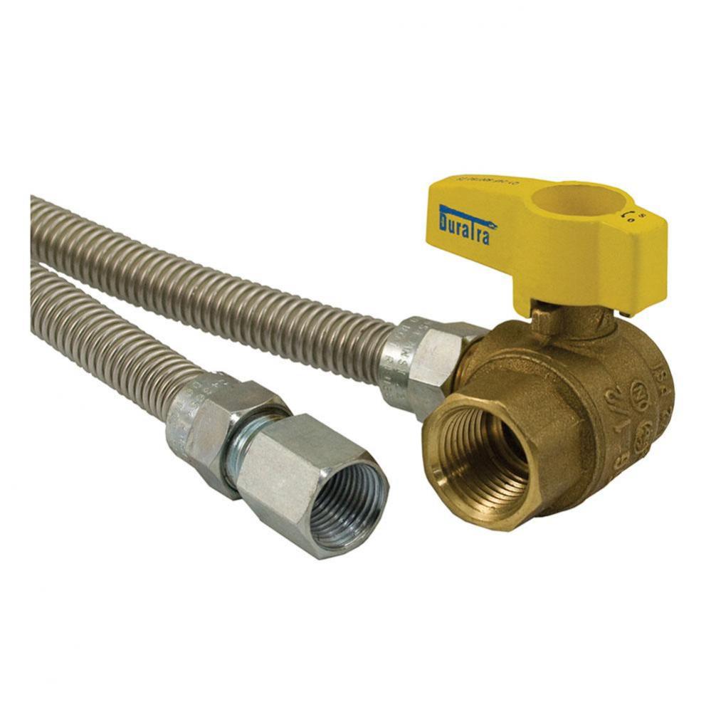 3/8'' OD Gas Connector, Uncoated with Ball Valves, 3/8'' FIP x 1/2''