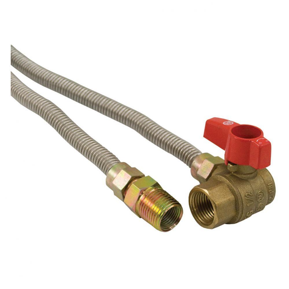 5/8'' Gas Connector, Uncoated with Ball Valve, 1/2'' MIP x 3/4'' FIP