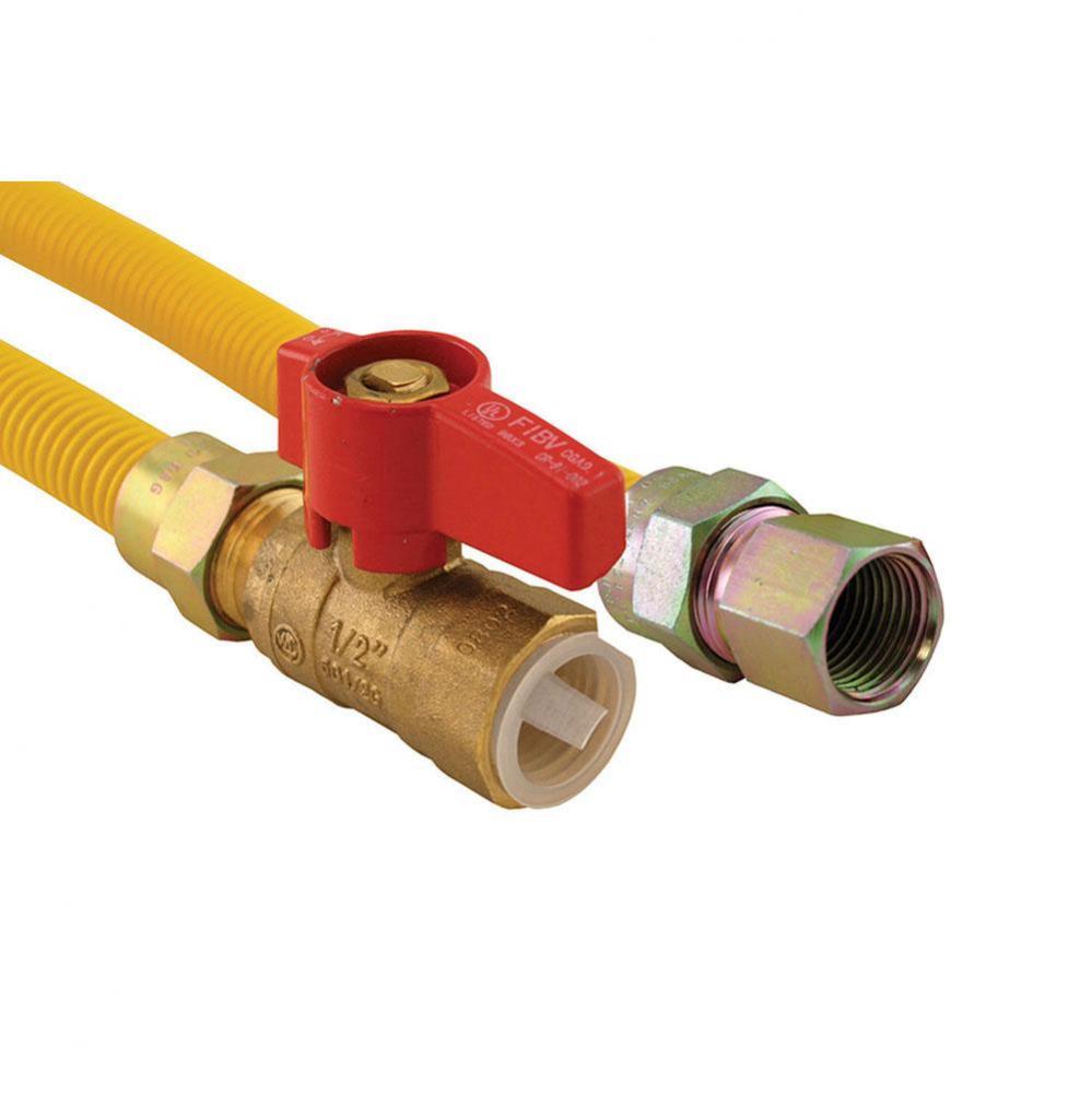 1/2'' Gas Connector, Coated with Ball Valve, 1/2'' FIP x 1/2'' FIP
