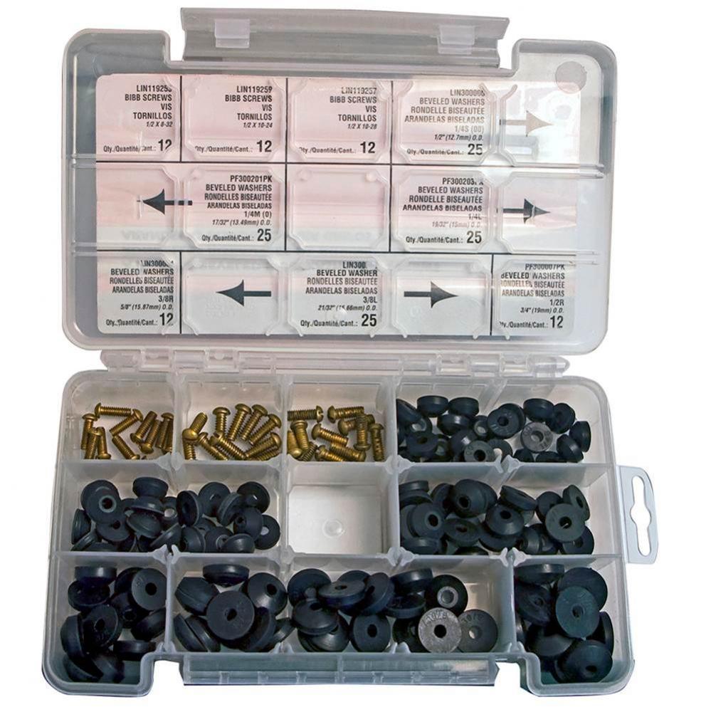 Assorted Beveled Bibb Washer and Screw Kit 160 Pieces