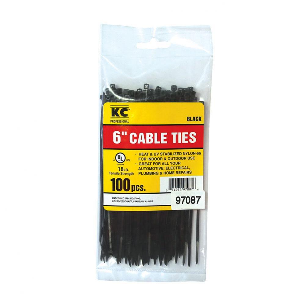 6 INCH 18LB BLACK CABLE TIES 100 PC/BAG