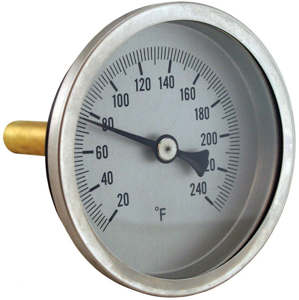 Bi-Metal Dial Thermometer, Angle Outlet with Brass Well, 1-1/8'' Stem, 1/2'' N