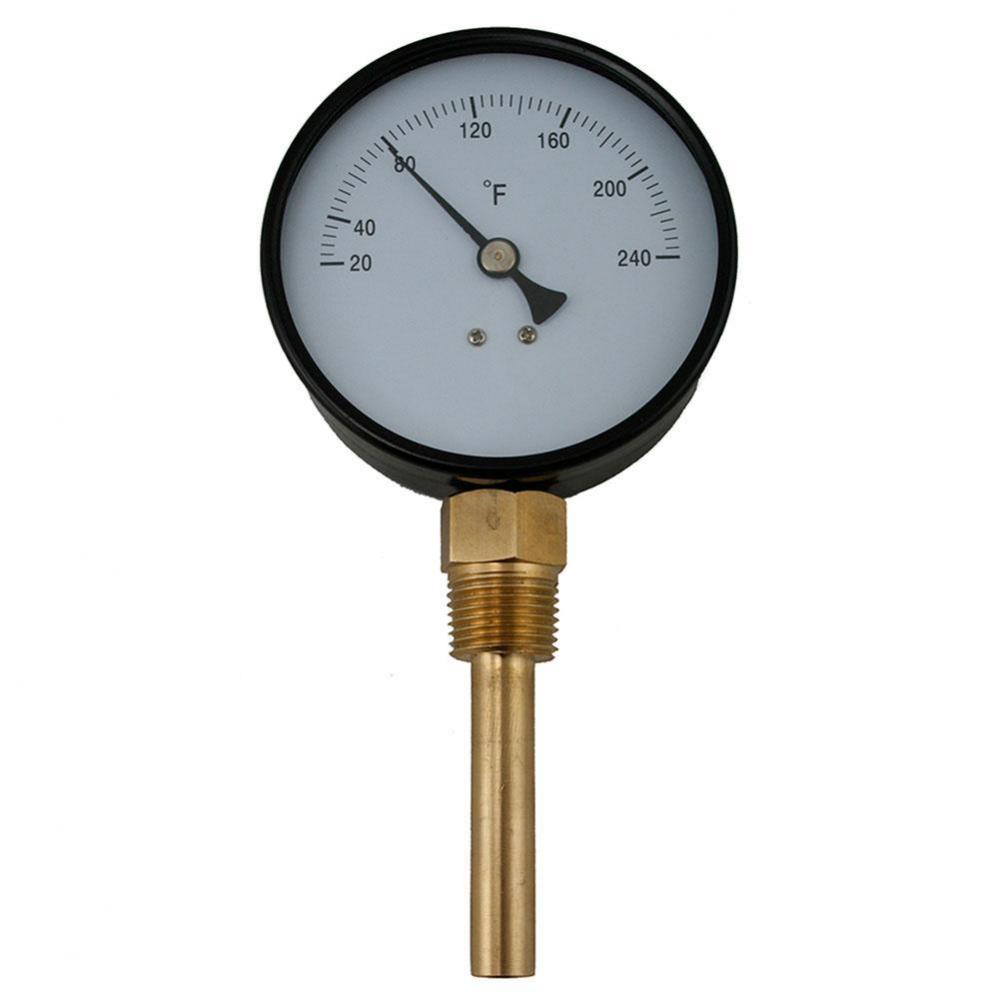 Bi-Metal Dial Thermometer, Straight Outlet with Brass Well, 2-3/8'' Stem, 1/2'&apos