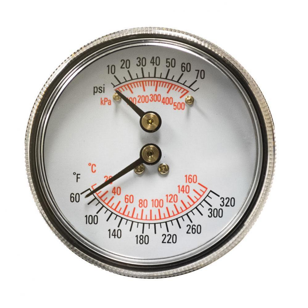 3-1/2'' 0-75 PSI Dual Scale Boiler Gauge