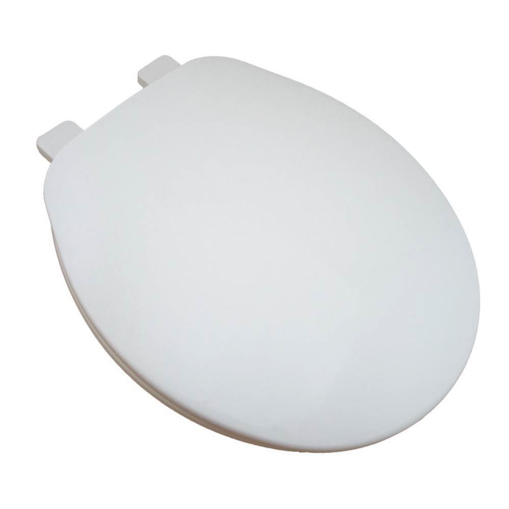 Builder Grade Plastic Toilet Seat, White, Round Closed Front with Cover and Adjustable Hinge