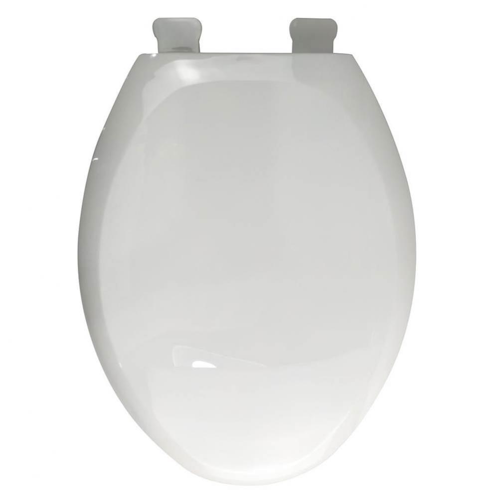 Slow-Close Premium Plastic Seat, White, Elongated Closed Front with Cover and Adjustable QuicKlean