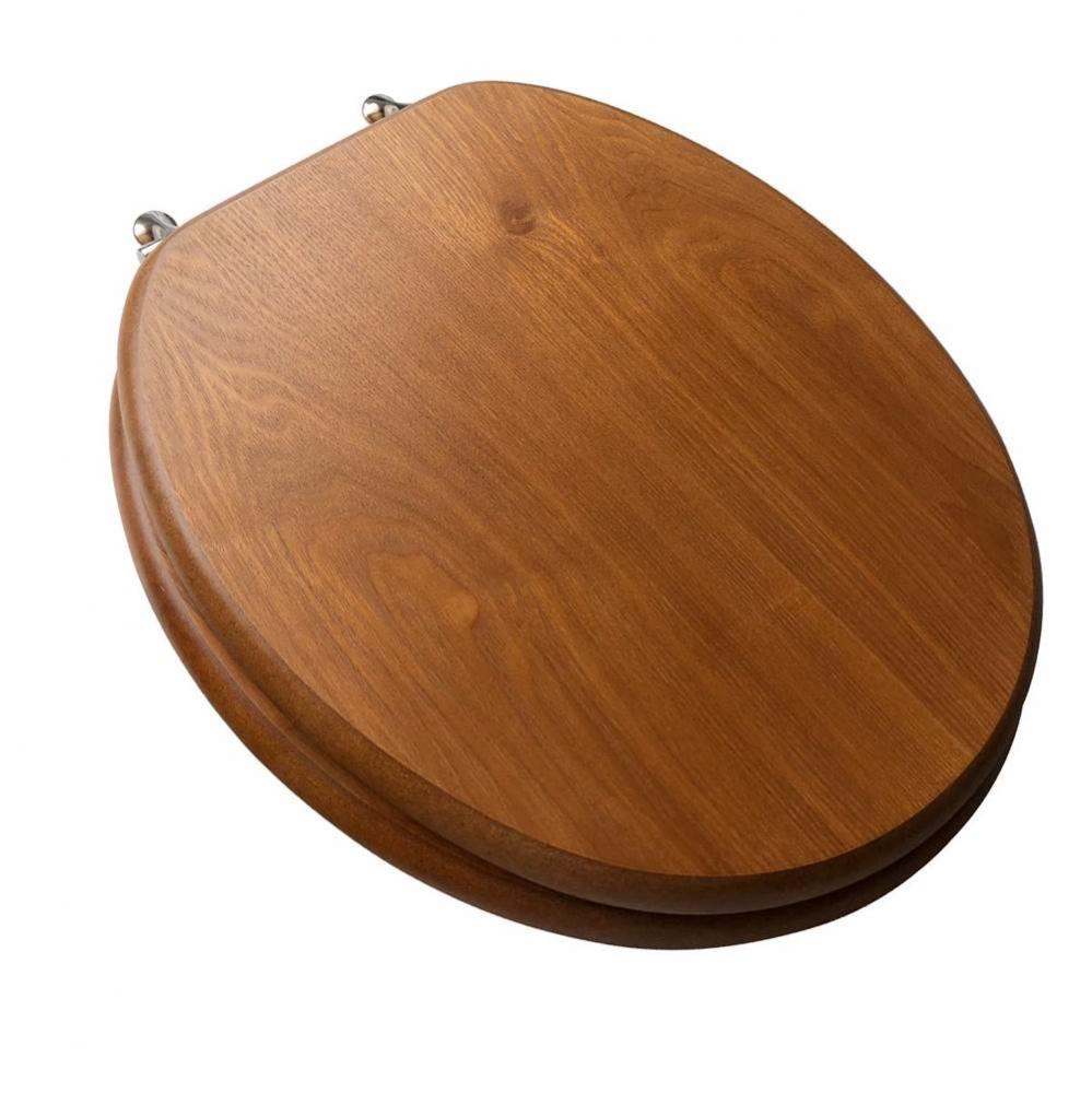 Decorative Wood Seat, Dark Brown Finish, Brushed Nickel Hinge, Round Closed Front with Cover