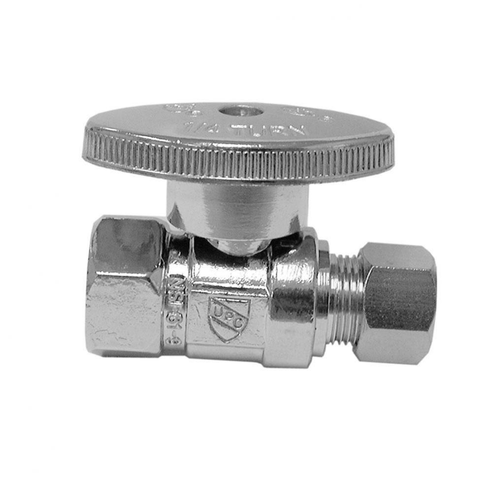 3/8'' FIP x 3/8'' OD Chrome Plated Quarter Turn Supply Stop, Straight