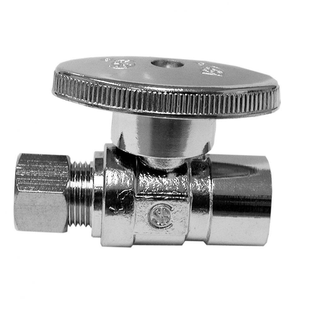 1/2'' SWT x 3/8'' OD Chrome Plated Quarter Turn Supply Stop, Straight