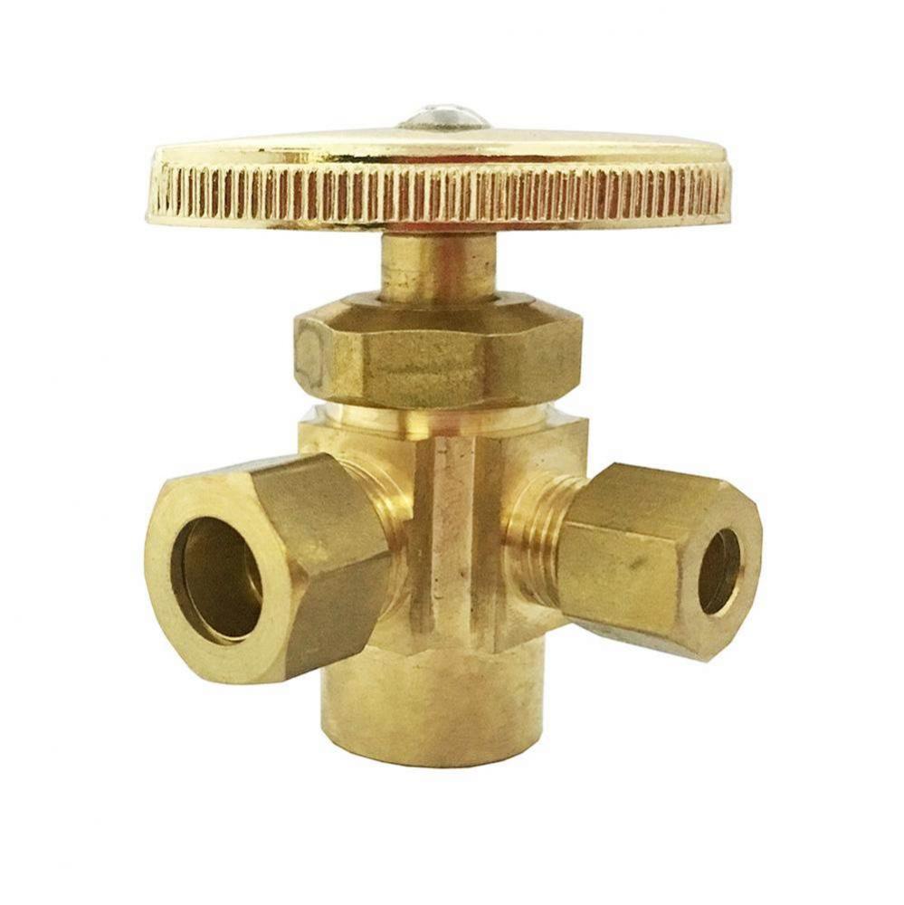 1/2'' SWT x 3/8'' OD x 1/4'' OD Rough Brass 3-Way Supply Stop, Angle