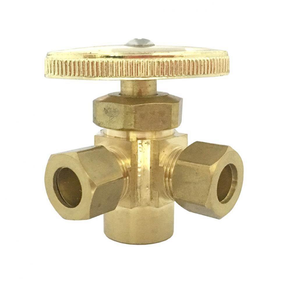 1/2'' SWT x 3/8'' OD x 3/8'' OD Rough Brass 3-Way Supply Stop, Angle