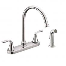 Jones Stephens 1558030 - Chrome Plated Two Handle Gooseneck Kitchen Faucet with Spray