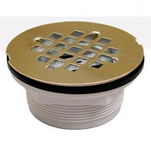 Jones Stephens D41009 - 2'' PVC Drop-in Solvent Outlet Shower Stall Drain with Polished Brass Strainer