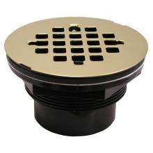 Jones Stephens D41105 - 2'' ABS Drop-in Solvent Outlet Shower Stall Drain with Polished Brass Strainer