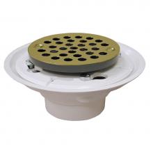 Jones Stephens D50002 - 2'' x 3'' PVC Shower Drain/Floor Drain with 4'' Polished Brass Round