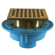 Jones Stephens D65569 - 2'' No Hub Code Blue Floor Drain with 7'' Pan and 5'' Nickel Bronze