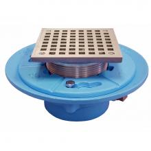 Jones Stephens D65570 - 2'' No Hub Code Blue Floor Drain with 7'' Pan and 6'' Nickel Bronze