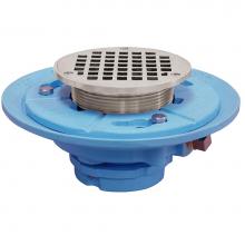 Jones Stephens D66502 - 2'' No Caulk Mechanical Joint Code Blue Floor Drain with 9'' Pan and 5'&a