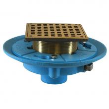 Jones Stephens D66569 - 2'' No Hub Code Blue Floor Drain with 9'' Pan and 5'' Nickel Bronze