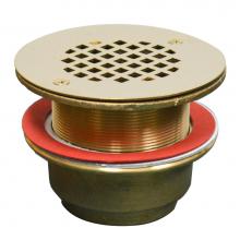 Jones Stephens D68513 - 2'' IPS Bronze Shower Drain with Long Pattern Spud and Polished Brass Strainer