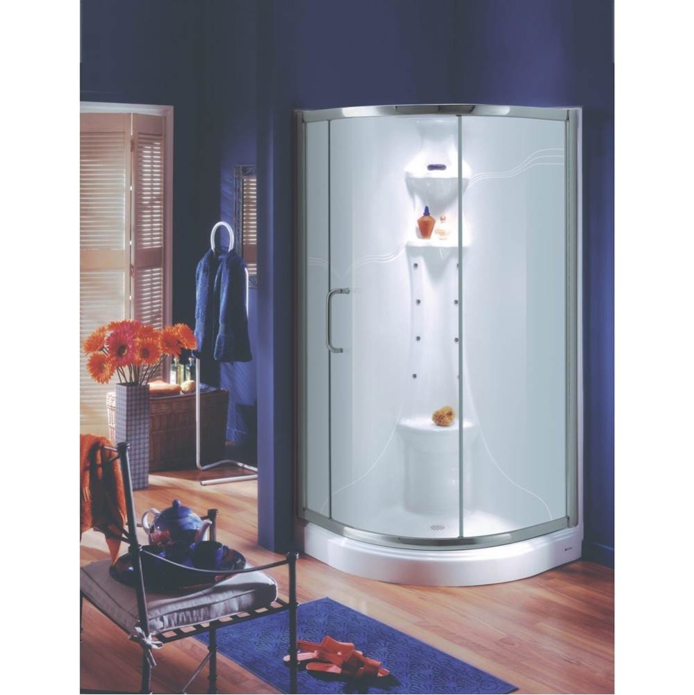 Hera 3636 Neo-Round Acrylic Corner Two-Piece Shower with Center Drain in White