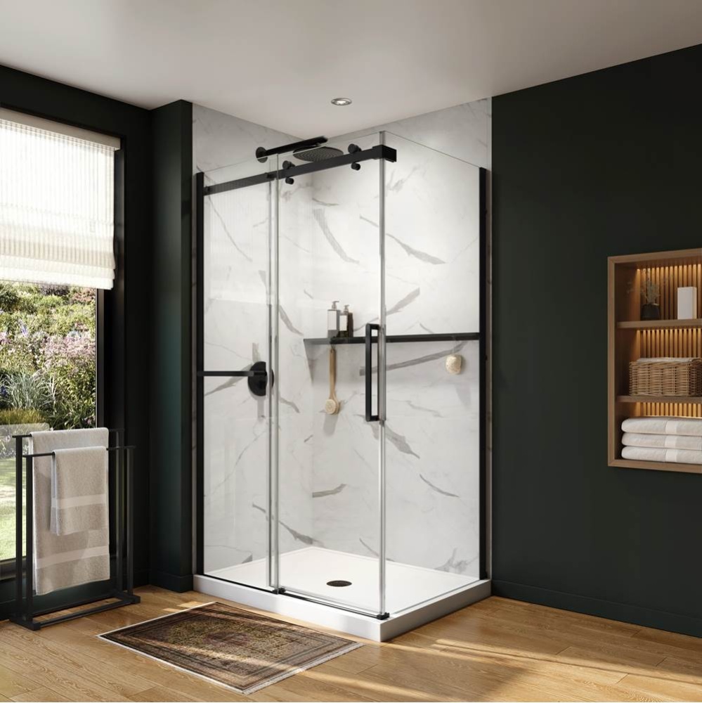 Axion 48 x 36 x 78 3/4 in. 8mm Sliding Shower Door with Towel Bar for Corner Installation with Cle