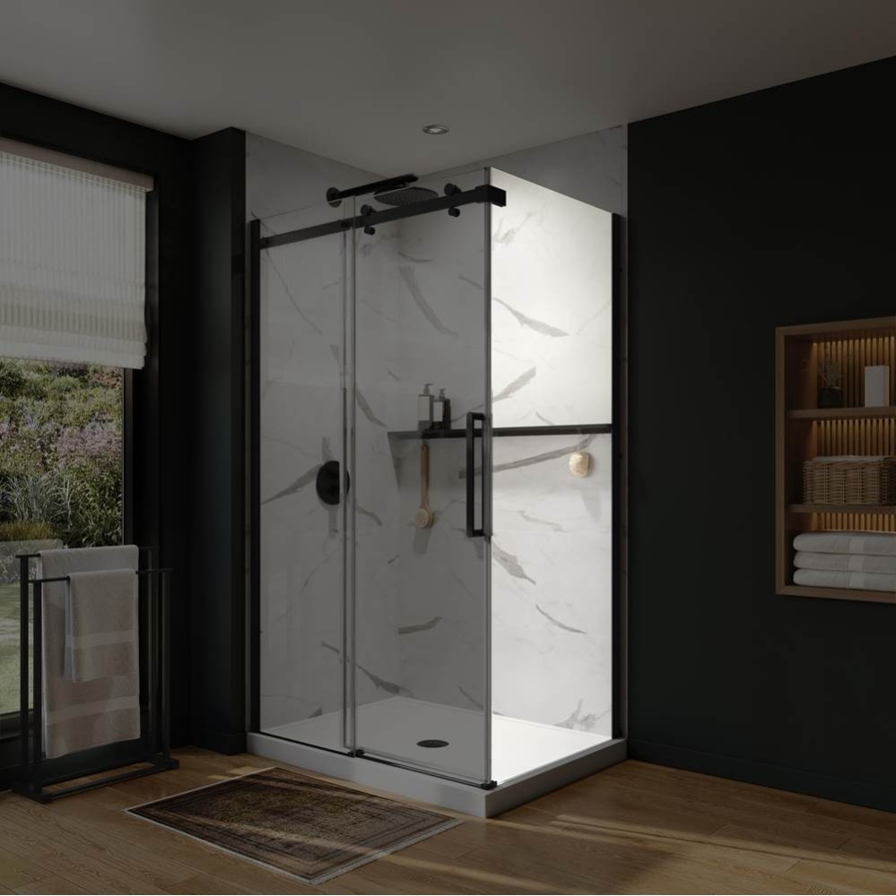 Axion Return Panel for 32 in. Base with Clear glass in Matte Black