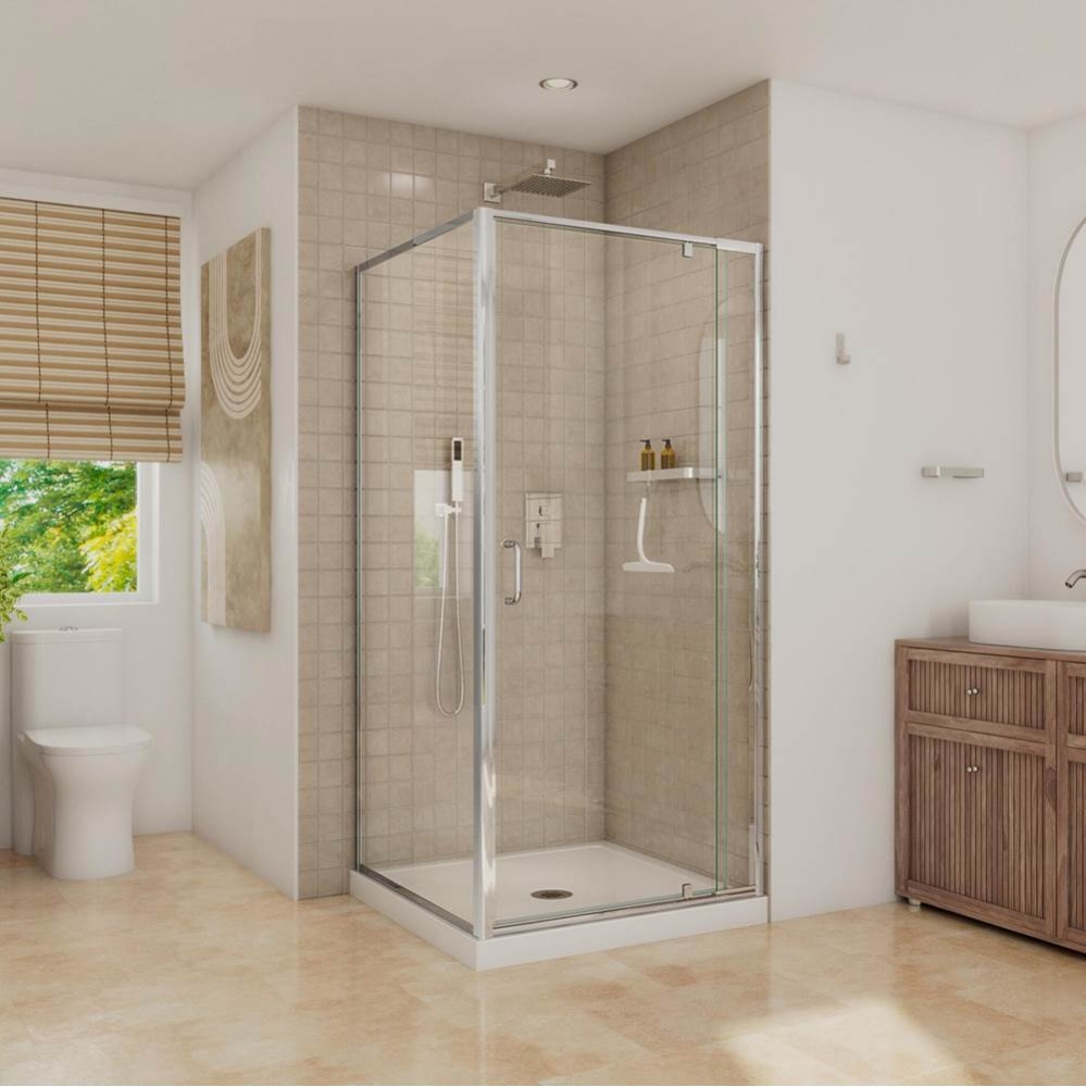 Belaya 36 x 36 x 72 in. 6mm Pivot Shower Door for Corner Installation with Clear Glass in Chrome