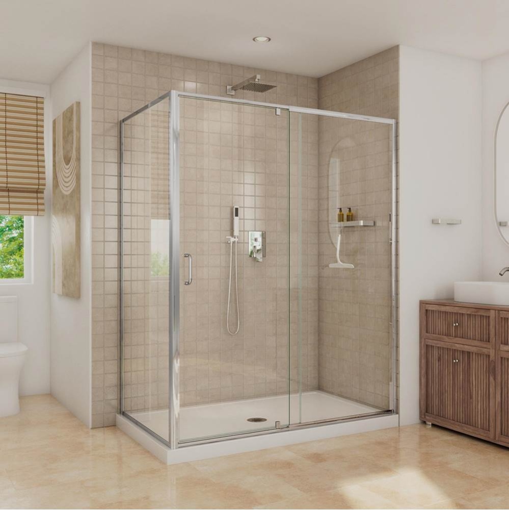 Belaya 60 x 36 x 72 in. 6mm Pivot Shower Door for Corner Installation with Clear Glass in Chrome